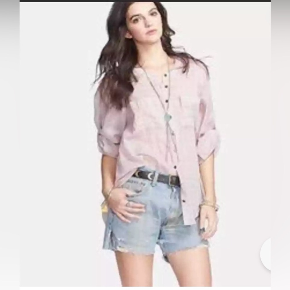 Free People Put Your Back into It tunic - long roll up sleeve button front